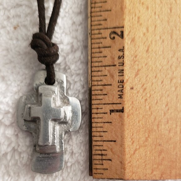 Metal Cross Leather Necklace Sparkly Cross Bracelet with Semi-Precious Stone - Picture 2 of 10